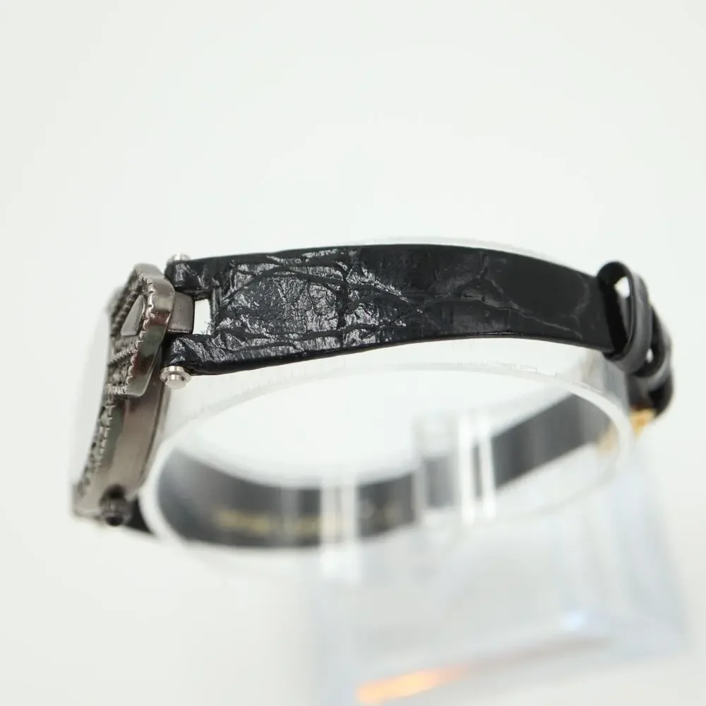 Cardini Marcasite Watch Women 24mm Silver Tone Roman Black Leather w New Battery